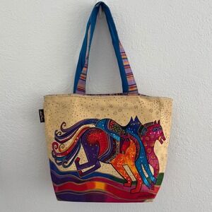 Laurel Burch Bags Dancing Horses Zippered Canvas Tote Bag 90s